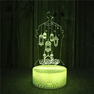 Remote Control 16 Colors <strong>Changing</strong> Crack 3D Eid Mubarak Night Light DIY Ramadan Moon Star USB <strong>Table</strong> LED Muslim Lamp for Party - Product Image 1