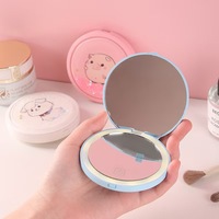 Miroir de poche double face à LED Quicksand de dessin animé tricolore Miroir de maquillage rechargeable USB portable
