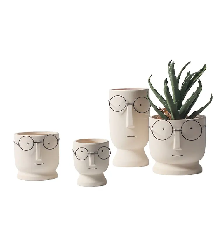 Cute Glasses Boy Succulent Pot Cartoon Simple Dried Flower Vase Home Garden Decor Flowerpot