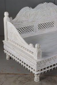 Elegant White Carved Wood Daybed Sofa Set Modern Style Lounge <b>Bench</b> Furniture for Living Room Bedroom Hotel and Luxury Interior - Product Image 4
