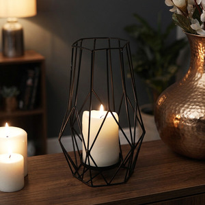 Portavelas de candelita de alambre de diseño geométrico decorativo negro de latón AK para ocasión Diwali Navidad boda 2025 - Product Image 1