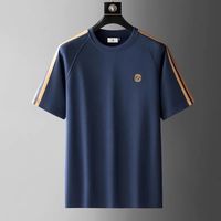 Ensemble deux pièces haut de gamme confortable et absorbant la transpiration pour homme, col rond, manches courtes, brodé