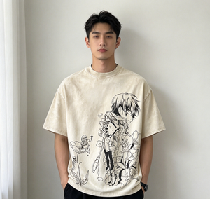 T-shirt da uomo a maniche corte girocollo in poliestere e cotone ecologico, stile sportivo, con stampa <span class=keywords><strong>anime</strong></span> di <span class=keywords><strong>coppia</strong></span> e logo frontale - Product Image 6