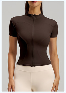 Wholesale Women Full Zip Stand Collar Short Sleeve <b>Yoga</b> Crop <b>Jackets</b> Slim Fit Quick Dry Athletic Tops Stretchy Gym Workout Tee - Product Image 5