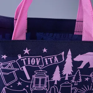 Bolsa personalizada de pp para compras, reciclada por sublimación, no tejida, color rosa, ecológica, barata, imágenes en púrpura