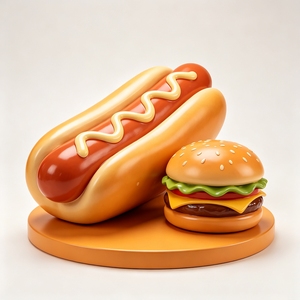 Sculpture alimentaire géante en fibre <span class=keywords><strong>de</strong></span> verre FRP F180, combo hot-dog et hamburger, statue imperméable et résistante aux UV pour aménagement extérieur <span class=keywords><strong>de</strong></span> place publique, personnalisable - Product Image 1