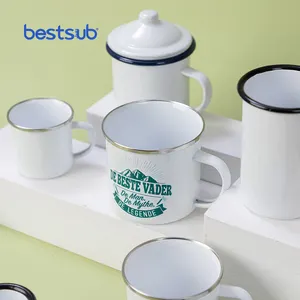 Bestsub 도매 사용자 정의 12oz 승화 공백 캠프 파이어 캠핑 스틸 금속 빈티지 에나멜 세트 커피 컵 머그잔 승화