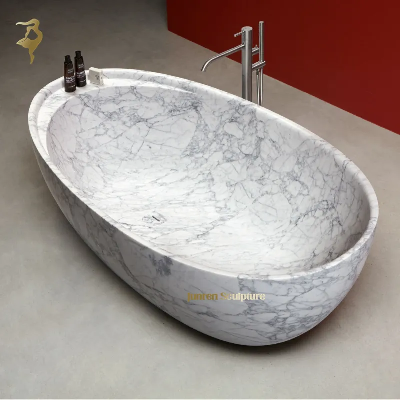 Top Sales Solid White Marble Tubs Luxury Bali Round Oval Stone Bathtub Carrara Marble Freestanding Bathroom Bathtub Price