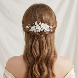 <span class=keywords><strong>Peigne</strong></span> à cheveux floral de luxe fait main avec perles blanches et cristaux, bijou de <span class=keywords><strong>mariage</strong></span> polyvalent pour mariées et demoiselles d'honneur - Product Image 1