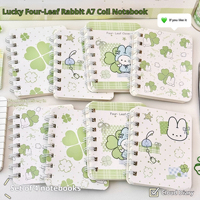 Carnet à spirale A7 mini 100 x 80 mm, 80 feuilles, couverture motif trèfle à quatre feuilles et lapin, pages lignées, mémo de poche pour étudiants et cadeaux