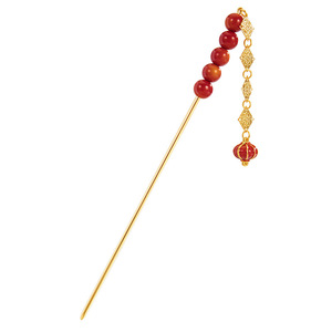 Épingle à cheveux longue à pompon en hawthorn confit, accessoire festif rouge pour Hanfu pour le Nouvel An chinois, épingle à cheveux de style chinois, nunchakus - Product Image 5