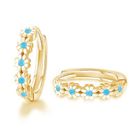 Anting-anting Huggie Hoop Bunga Emas Custom dengan Kristal Champagne dan Batu Permata Kecil untuk Wanita, Perhiasan Hadiah Ulang Tahun
