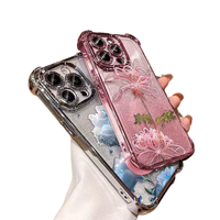 Coque de téléphone transparente en acrylique avec fleurs électro-plaquées de luxe pour iPhone 17/16/15/14/13/12/11 Pro, protection renforcée aux quatre coins