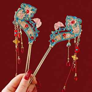 Horquillas para el pelo de estilo antiguo con diseño de flor RUYI hueca, de aleación metálica, para moños y peinados recogidos, en forma de U, con borlas, de nuevo estilo chino - Product Image 1