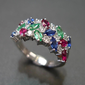 Anello Colorato con Tre File di Zirconi a Forma di Marquise per Donne, Gioiello da Dito alla Moda e Trendy - Product Image 2