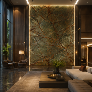 Losa de Mármol Verde Selva Tropical con Vetas de Raíz de Árbol para Paredes Interiores de Lujo, Pisos, Encimeras y Decoración - Product Image 2