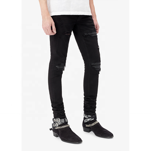 DiZNEW Denim Factory <span class=keywords><strong>Pantalon</strong></span> de motard Jeans noirs déchirés Design de mode pour hommes - Product Image 3