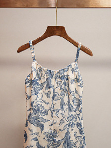 AELESEEN Diseñador Moda Verano Vestidos Mujer Spaghetti Strap Slash Neck Blue Flower Print Slim Back Banged Midi Party Mujer - Product Image 3