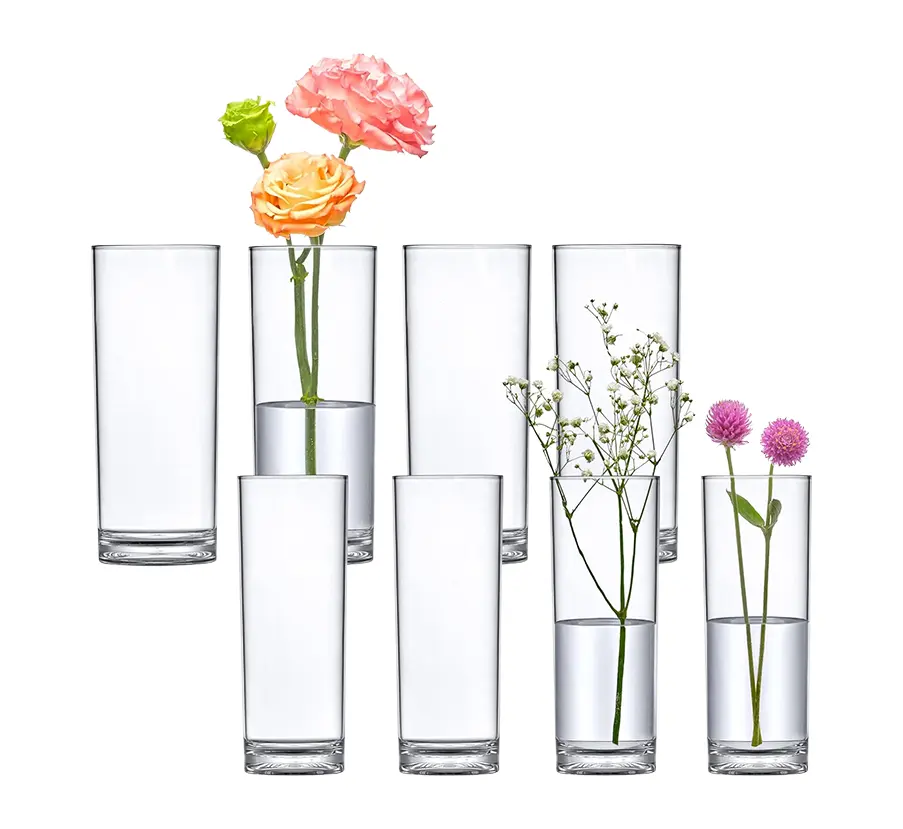 8 buah Set vas bunga silinder akrilik antipecah untuk dekorasi pernikahan dan kantor rumah