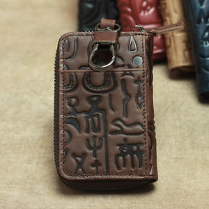 Étui à clés en cuir de vachette Andong, porte-cartes en cuir véritable, étui à clés de voiture, porte-monnaie, poche zippée, porte-cartes pour hommes et femmes - Product Image 3