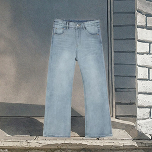 Men's Solid Mid Wash Denim <b>Jeans</b> Straight Fit Heavyweight <b>Button</b> Closure Formal Winter Autumn Wear - Product Image 3