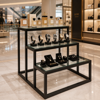 Présentoir à 3 niveaux en verre trempé avec cadre en alliage d'aluminium, idéal pour parfums, montres et bijoux - Vente chaude