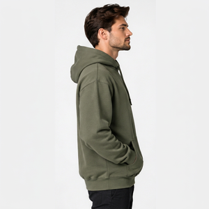 Sweat-shirt à capuche vert olive pour homme, coupe ample, 100% coton molletonné, pull décontracté uni, vêtements d'hiver - Product Image 3