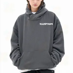 Wholesale Custom Unisex Double-deck Luxury Casual Black Pullover Hoodie Blank Plain Cotton High Neck Masked Hoodies For Women