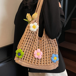 Borsa Tote Estiva in Poliestere Lavorato a Maglia, Nuova Tendenza 2025, Grande Capacità, Versatile, Intrecciata, Casual, da Donna - Product Image 3