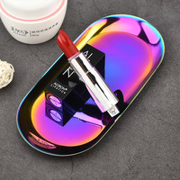 Vente en gros fabricant 430 #   Plateau de rangement pour bijoux en acier inoxydable, ovale, moderne, simple, couleur personnalisée, décoration de mariage, décoration de la maison, cosmétique