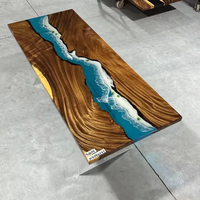 Table de salle à manger en bois de noyer massif avec résine époxy, pour la maison, les restaurants et les cuisines, directement de l'usine