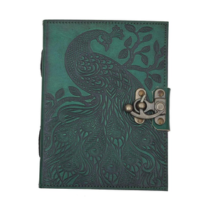 Handmade Peacock Embossed Green Leather Journal Antique Latch Vintage <b>Diary</b>, Deckle Edge <b>Notebooks</b> - Product Image 5