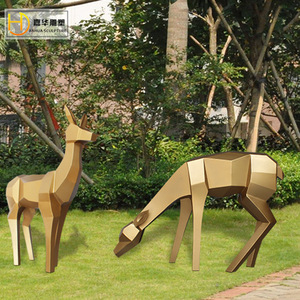 Escultura Hanhua de Ciervo Geométrico en Acero Inoxidable, Adorno de Jardín para Exteriores, Escultura de Animal Facetada, Decoración Metálica para Césped - Product Image 3