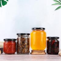 Venta al por mayor 25ml - 1000ml vacío redondo hermético encurtido conservado mermelada comida contenedor de vidrio tarro de almacenamiento con tapa de Metal