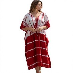 New Modern Boho Wholesale Womens Solid Modal Embroidered Kaftaan V-neck Short Sleeve Knee-Length Natural Waist Washable - Product Image 1