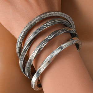 Hip Hop Stainless Steel Unisex Cuff <b>Bracelet</b> Silver Waterproof <b>Trendy</b> Geometric Anniversary No Fade - Product Image 1