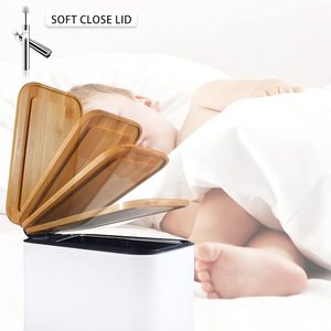 <span class=keywords><strong>Cubo</strong></span> de <span class=keywords><strong>Basura</strong></span> con Tapa de Bambú, Cierre Suave y Pedal, <span class=keywords><strong>Cubo</strong></span> de <span class=keywords><strong>Basura</strong></span> Rectangular <span class=keywords><strong>Pequeño</strong></span> y Delgado con Contenedor Interior para Dormitorio u Oficina - Product Image 6