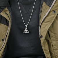 Perhiasan Gothic Lapis Emas 18k Baja Tahan Karat Celtic Triquetra Ouroboros Liontin Kalung Pria Rantai Viking Norse Grosir
