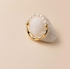 14K Gold Filled Mini Size 2-3mm Rice Pearl Adjustable Stackable <strong>Stretch</strong> Pearl <strong>Ring</strong> - Product Image 3