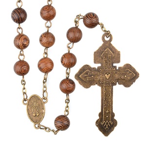 <span class=keywords><strong>Di</strong></span> alta qualità 8mm <span class=keywords><strong>perle</strong></span> <span class=keywords><strong>di</strong></span> <span class=keywords><strong>legno</strong></span> croce collana religiosa vergine maria antico bronzo rosario in acciaio inox catene perla principale regalo - Product Image 2