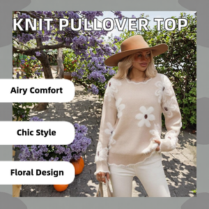 Floral Chunky Knit Oversized Pullover Jumper Casual Solto Manga Longa Tops Inverno Abotoado Camisolas <span class=keywords><strong>Fuzzy</strong></span> para o Outono para a Europa - Product Image 3