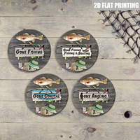 Letrero Metálico Redondo Vintage con Diseño de Pesca, Decoración de Pared con Gráficos de Cañas de Pescar y Aparejos para Cabaña, Lago o Garaje