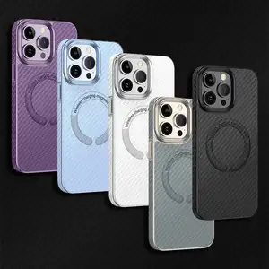 Casing pengisi daya nirkabel magnetik mewah, casing belakang serat karbon untuk iphone 12 pro max 14 plus, untuk iphone 13 pro 15