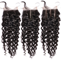 Vente en gros économique Closure en dentelle suisse HD 4x4 5x5 6x6 en cheveux humains brésiliens Water Wave, effet mouillé et ondulé, avec baby hair 1B