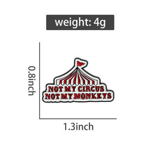 Retro circustent emaille pins grappig citaat niet mijn circus niet mijn apen broche reversbadge sieraden groothandel - Product Image 6
