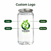 Boîtes de conserve en plastique pour sodas, boîtes de boisson en plastique PET transparentes, boîtes de boisson en plastique vides avec logo personnalisé et couvercle facile à ouvrir en aluminium pour jus