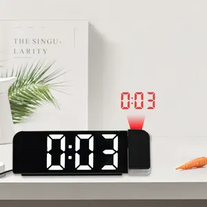 Multifunction Simple Large Screen Adjustable Brightness LED Mirror Time Projector Digital Alarm Clock Display Date Calendar