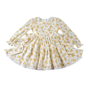 Children's dress spring autumn new girl baby round neck middle and small children's floral princess dress