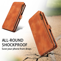 Dompet Kulit PU untuk Samsung S24 Ultra, 9 Slot Kartu + Kantong Koin Ber-resleting, Penyangga, Pemblokir RFID, 360 °   Perlindungan
