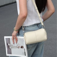 Sac à bandoulière cylindrique en cuir véritable de haute qualité pour femme, mini sac à main rouge en cuir avec fermeture éclair